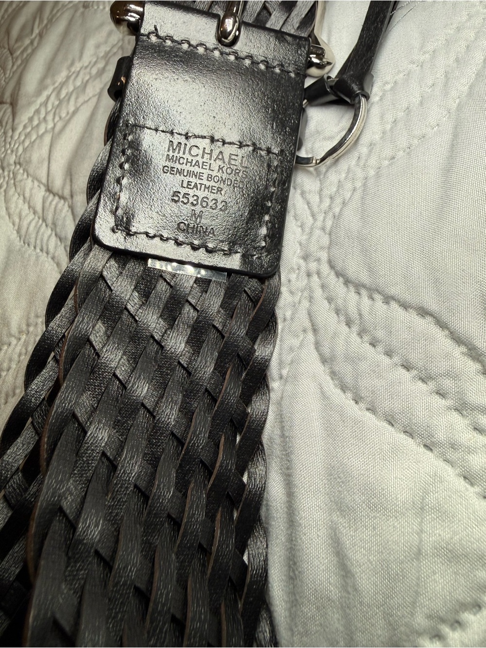 Michael Kors Black Braided Leather Belt Silver Buckle Medium - Picture 6 of 8
